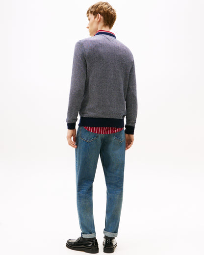 Tommy Hilfiger Pima Cotton Cashmere Herringbone Mens Crew Jumper - Desert Sky/Ivory Petal