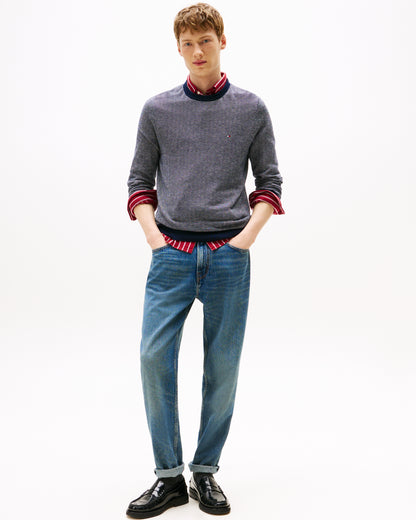 Tommy Hilfiger Pima Cotton Cashmere Herringbone Mens Crew Jumper - Desert Sky/Ivory Petal