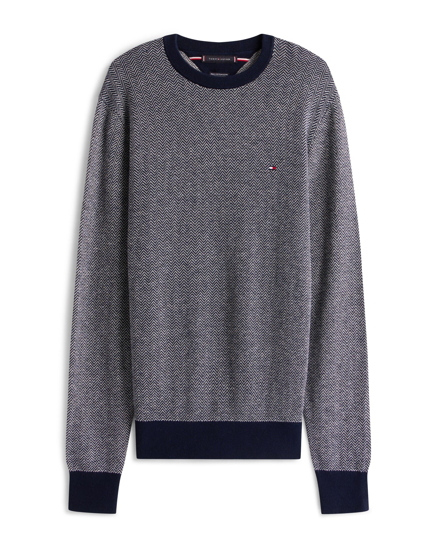 Tommy Hilfiger Pima Cotton Cashmere Herringbone Mens Crew Jumper - Desert Sky/Ivory Petal