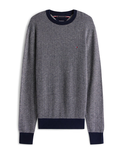 Tommy Hilfiger Pima Cotton Cashmere Herringbone Mens Crew Jumper - Desert Sky/Ivory Petal