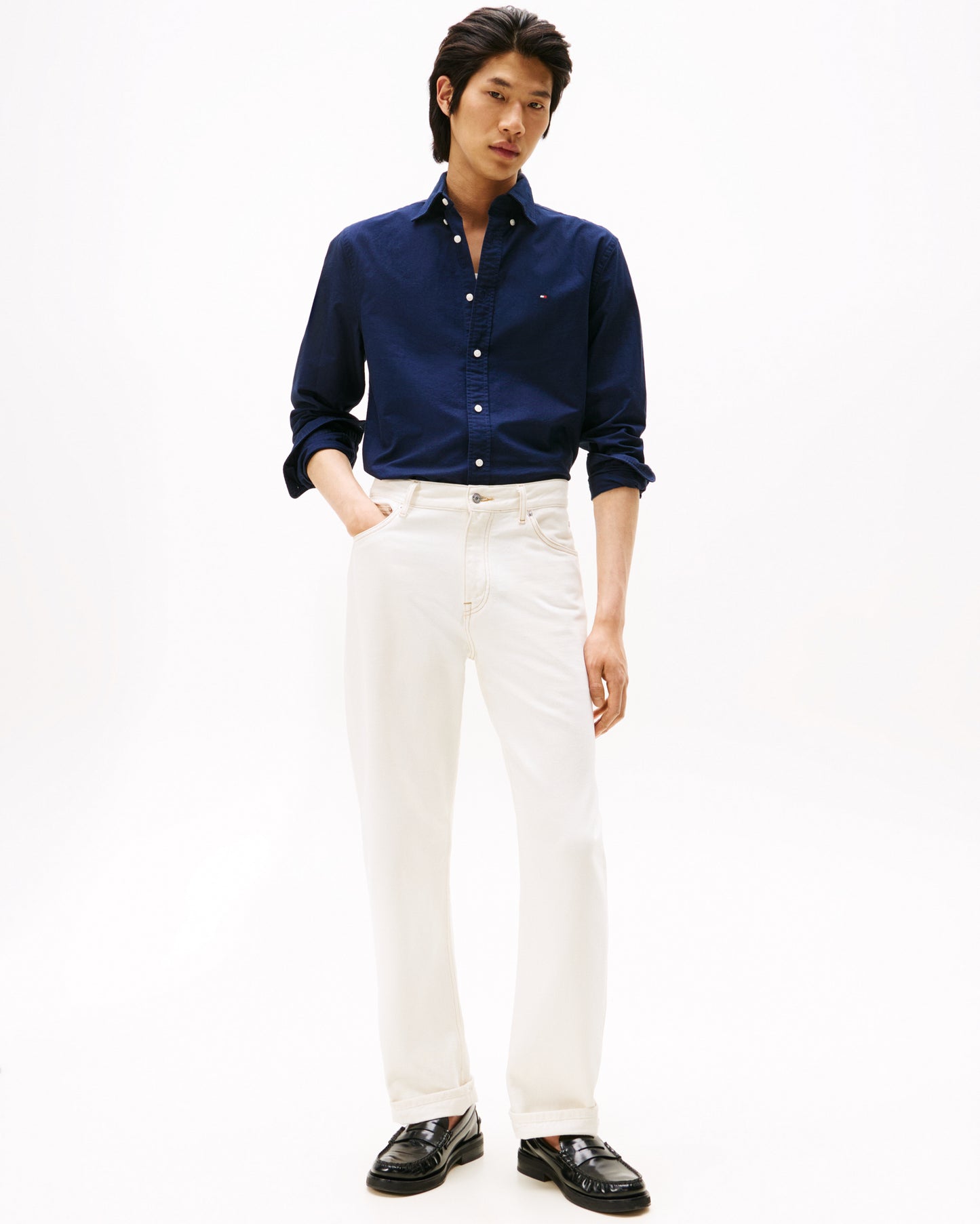 Tommy Hilfiger Solid Heritage Mens Long Sleeve Oxford Shirt - Preppy Navy/Desert Sky Solid