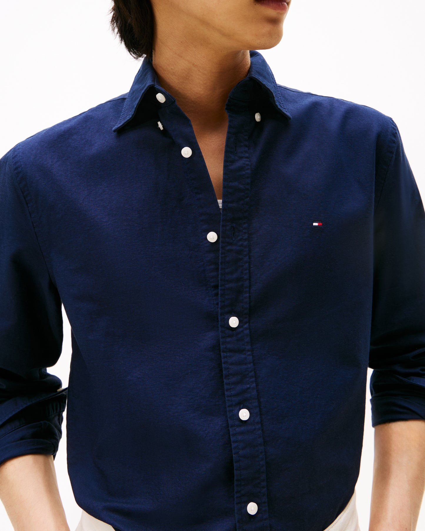 Tommy Hilfiger Solid Heritage Mens Long Sleeve Oxford Shirt - Preppy Navy/Desert Sky Solid