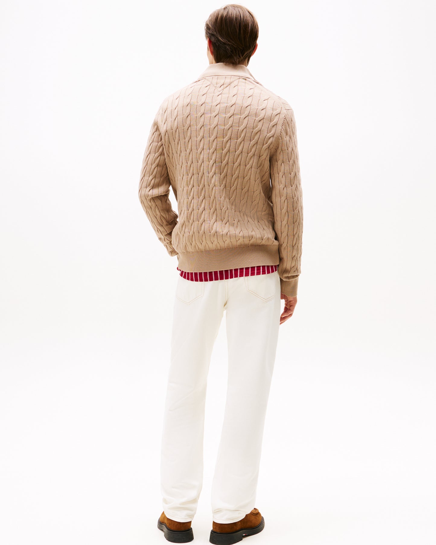Tommy Hilfiger Classic Cotton Cable Mens Half Zip Mock Sweatshirt - Coastal Taupe