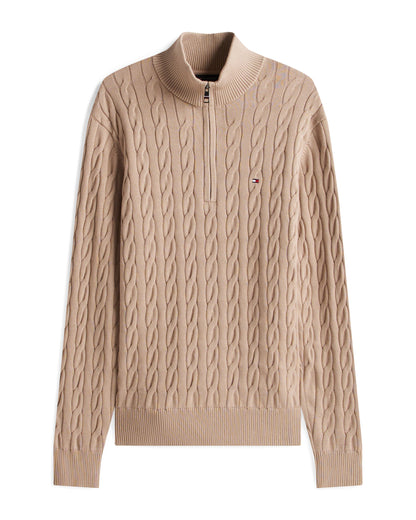 Tommy Hilfiger Classic Cotton Cable Mens Half Zip Mock Sweatshirt - Coastal Taupe