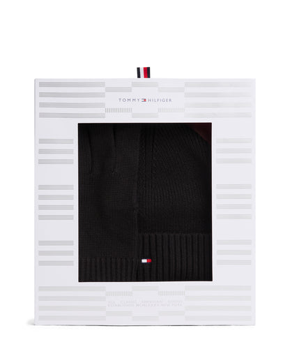 Tommy Hilfiger TH Flag Mens Beanie & Glove Gift Set - Black