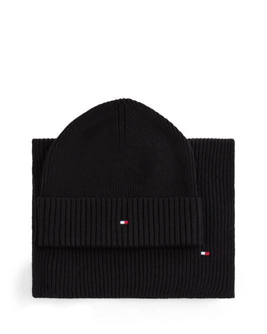 Tommy Hilfiger TH Flag Mens Beanie & Scarf Gift Set - Black