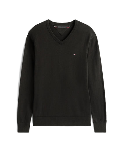 Tommy Hilfiger Essential Cotton Mens V-Neck Jumper - Black