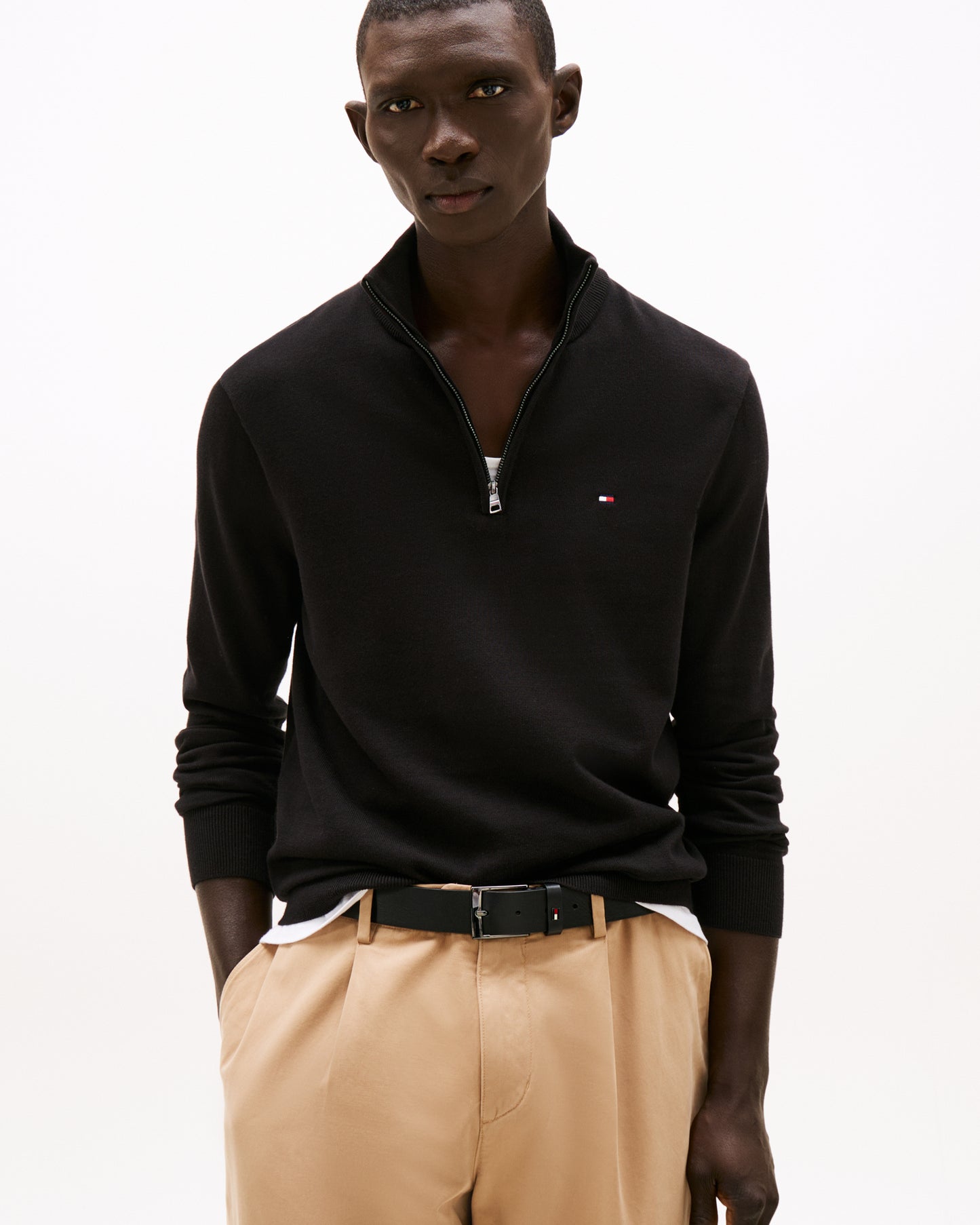 Tommy Hilfiger Essential Cotton 1/4 Zip Mock Mens Sweatshirt - Black