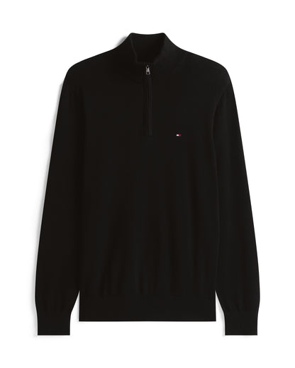 Tommy Hilfiger Essential Cotton 1/4 Zip Mock Mens Sweatshirt - Black