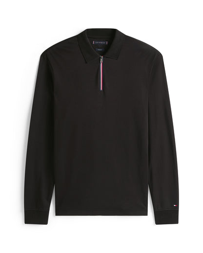 Tommy Hilfiger Interlock Mens Long Sleeve Zip Polo - Black