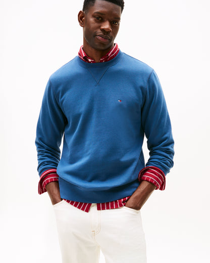 Tommy Hilfiger Essential Flag Embroidery Mens Fleece Crew Sweatshirt - Aegean Sea