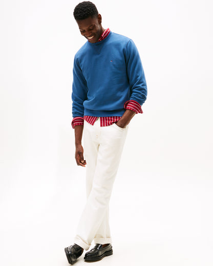 Tommy Hilfiger Essential Flag Embroidery Mens Fleece Crew Sweatshirt - Aegean Sea