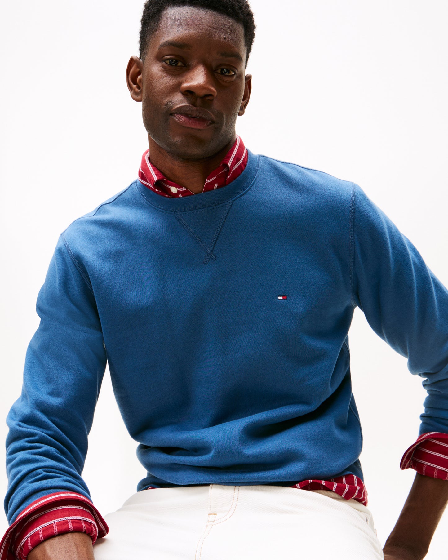 Tommy Hilfiger Essential Flag Embroidery Mens Fleece Crew Sweatshirt - Aegean Sea