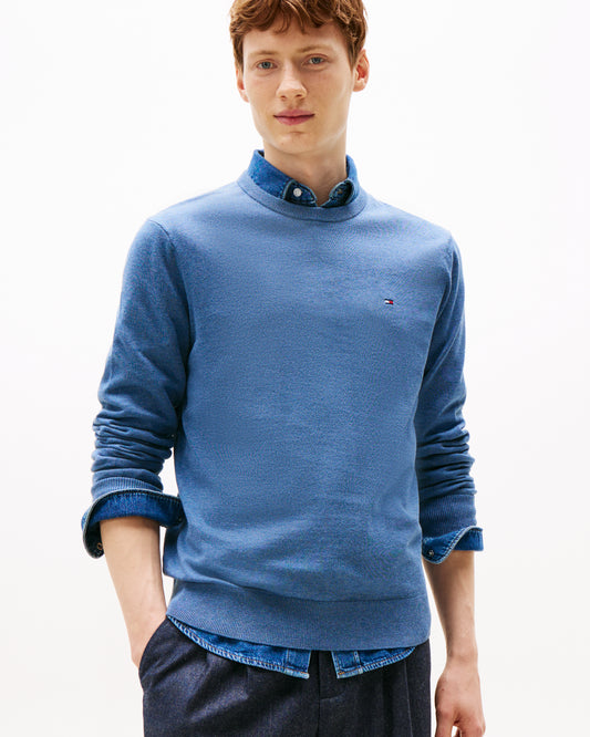 Tommy Hilfiger Essential Cotton Crew Neck Mens Sweatshirt - Petrol Blue Heather