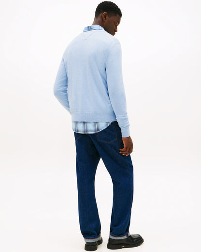 Tommy Hilfiger Pima Organic Cotton Mens Cashmere V-Neck Jumper - Vessel Blue Heather