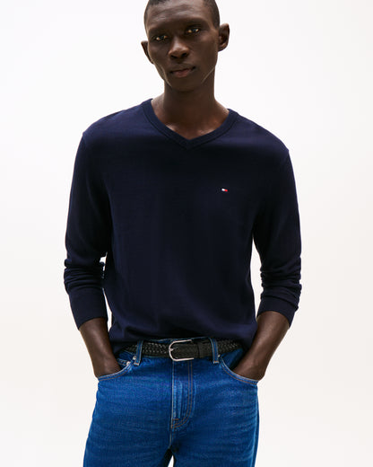 Tommy Hilfiger Essential Cotton Mens V-Neck Jumper - Desert Sky