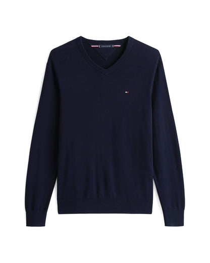 Tommy Hilfiger Essential Cotton Mens V-Neck Jumper - Desert Sky