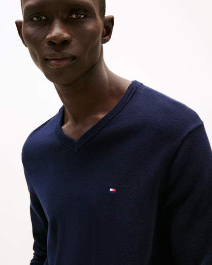 Tommy Hilfiger Essential Cotton Mens V-Neck Jumper - Desert Sky