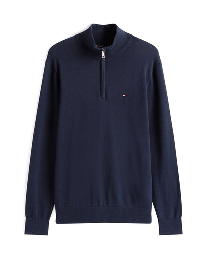 Tommy Hilfiger Essential Cotton 1/4 Zip Mock Mens Sweatshirt - Desert Sky
