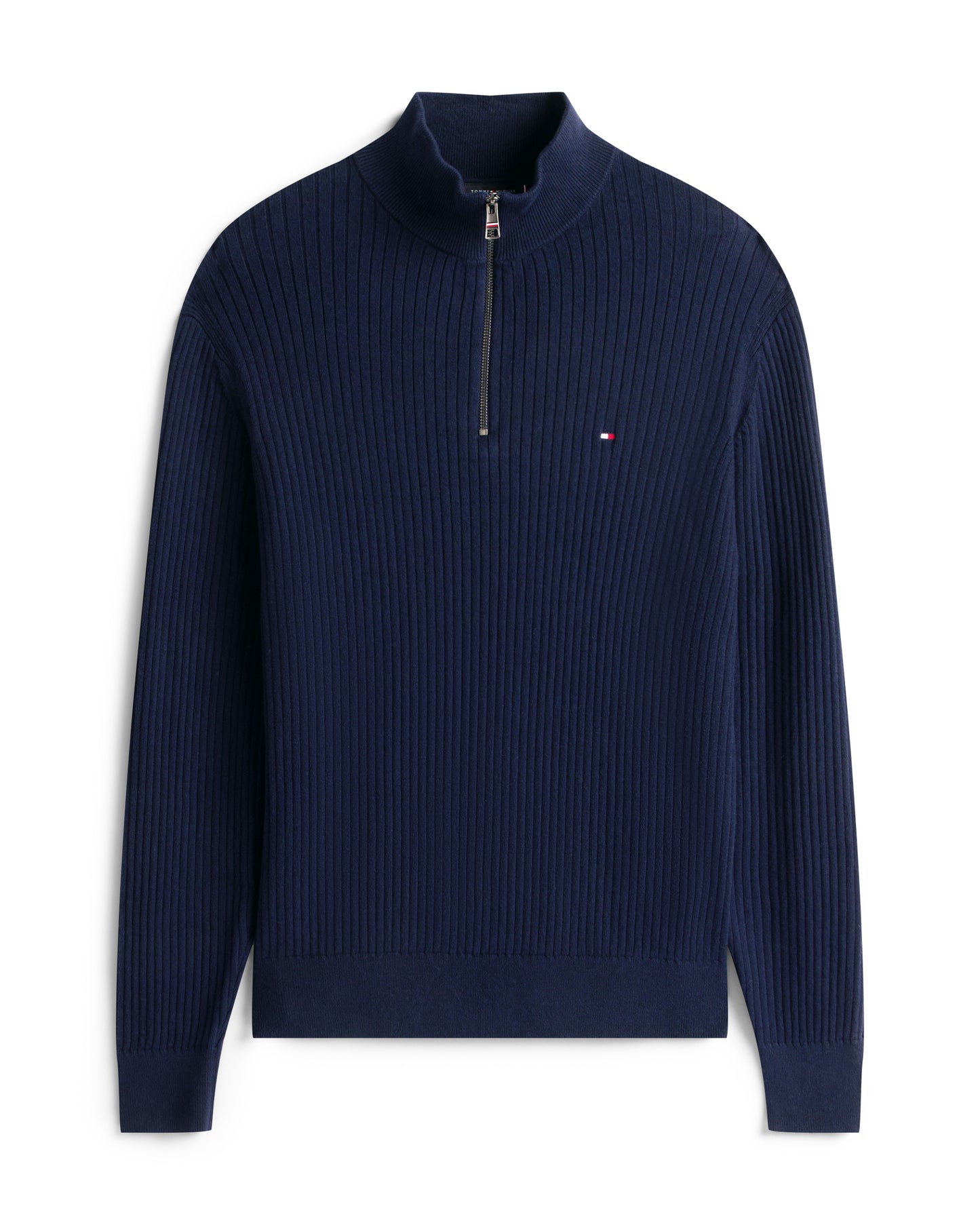 Tommy Hilfiger Pima Cotton Cashmere Structure Half-Zip Mens Mock Neck Jumper - Desert Sky