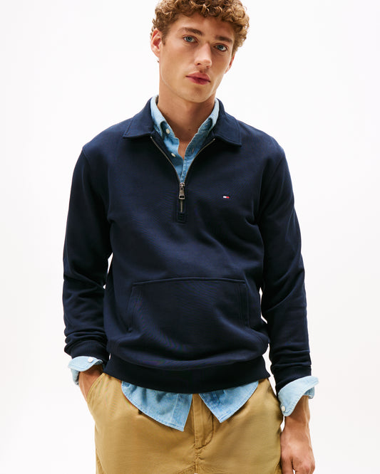 Tommy Hilfiger Essential Terry Long Sleeve Mens Zip Polo - Desert Sky