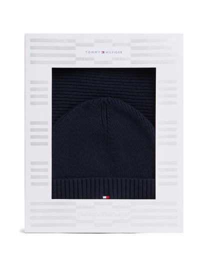 Tommy Hilfiger TH Flag Mens Beanie & Scarf Gift Set - Space Blue