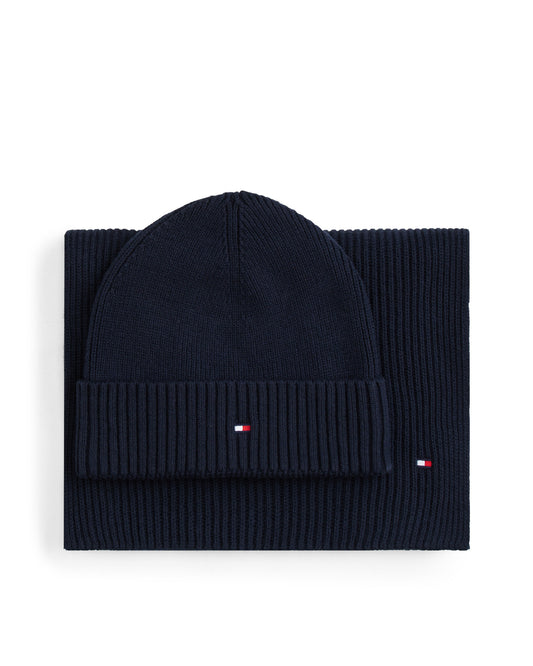 Tommy Hilfiger TH Flag Mens Beanie & Scarf Gift Set - Space Blue