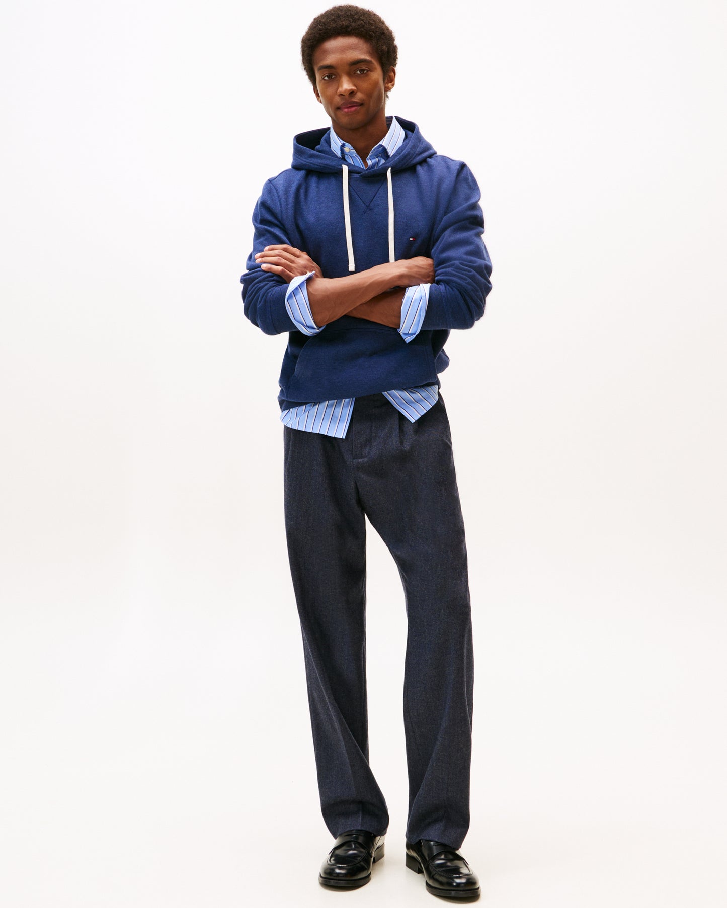 Tommy Hilfiger Essential Flag Embroidery Mens Fleece Hoodie - Heathered Blue