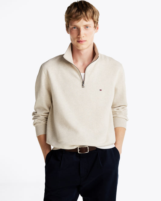 Tommy Hilfiger Essential Fleece Mens Half Zip Sweatshirt - Heathered Oatmilk