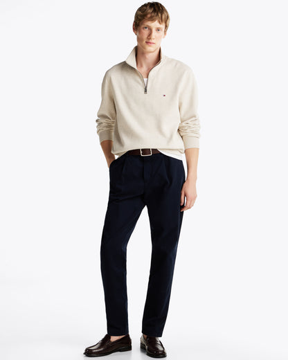 Tommy Hilfiger Essential Fleece Mens Half Zip Sweatshirt - Heathered Oatmilk