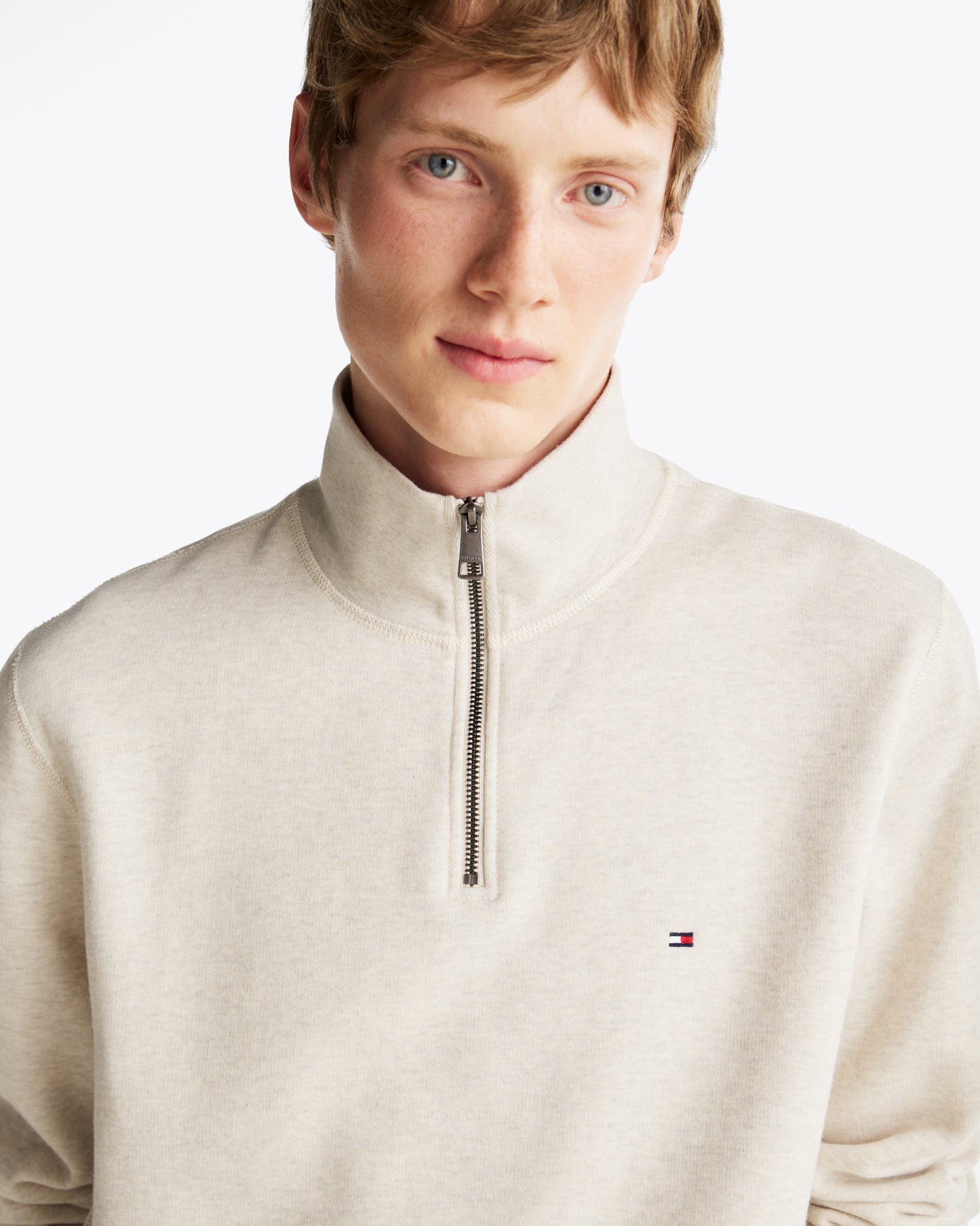 Tommy Hilfiger Essential Fleece Mens Half Zip Sweatshirt - Heathered Oatmilk