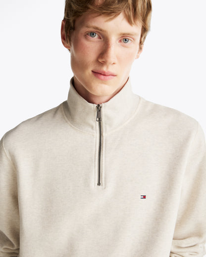 Tommy Hilfiger Essential Fleece Mens Half Zip Sweatshirt - Heathered Oatmilk