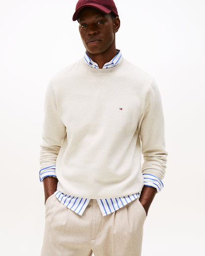 Tommy Hilfiger Essential Flag Embroidery Mens Fleece Crew Sweatshirt - Heathered Oatmilk