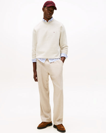 Tommy Hilfiger Essential Flag Embroidery Mens Fleece Crew Sweatshirt - Heathered Oatmilk