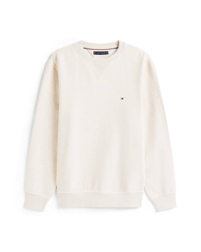 Tommy Hilfiger Essential Flag Embroidery Mens Fleece Crew Sweatshirt - Heathered Oatmilk