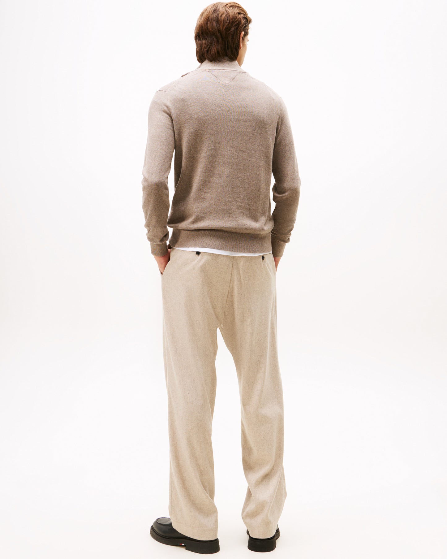 Tommy Hilfiger Organic Cotton Cashmere Mens Zip-Mock Sweater - Coastal Taupe Heather