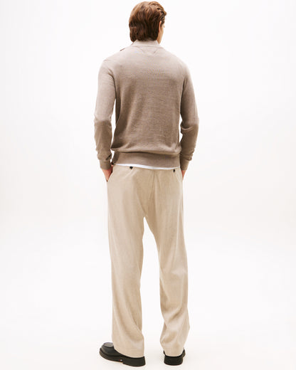 Tommy Hilfiger Organic Cotton Cashmere Mens Zip-Mock Sweater - Coastal Taupe Heather