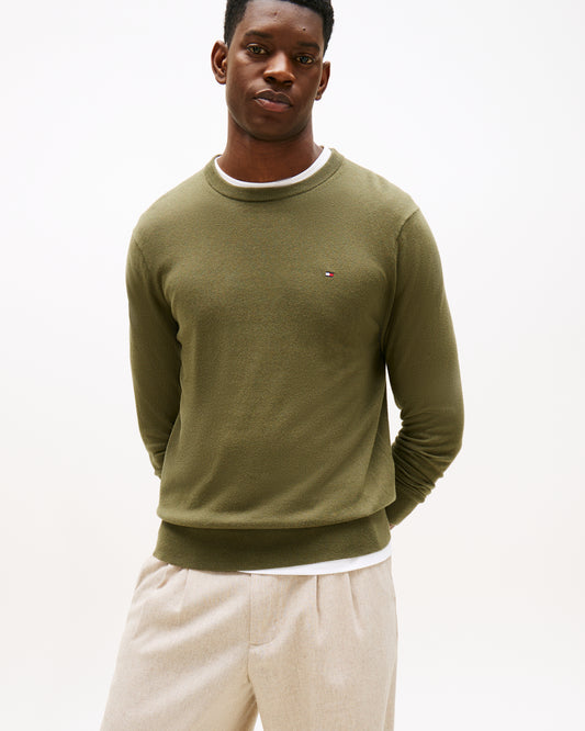 Tommy Hilfiger Organic Cotton Cashmere Mens Crew Sweater - Huntsman Green