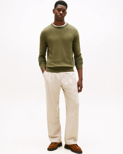 Tommy Hilfiger Organic Cotton Cashmere Mens Crew Sweater - Huntsman Green