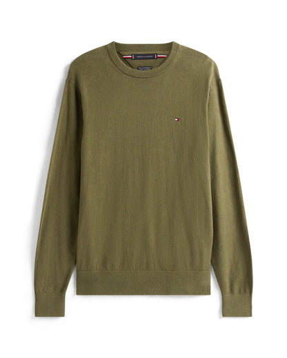 Tommy Hilfiger Organic Cotton Cashmere Mens Crew Sweater - Huntsman Green