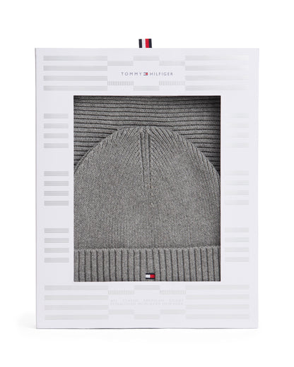 Tommy Hilfiger TH Flag Mens Beanie & Scarf Gift Set - Mid Grey Heather