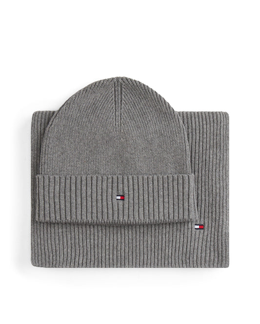 Tommy Hilfiger TH Flag Mens Beanie & Scarf Gift Set - Mid Grey Heather