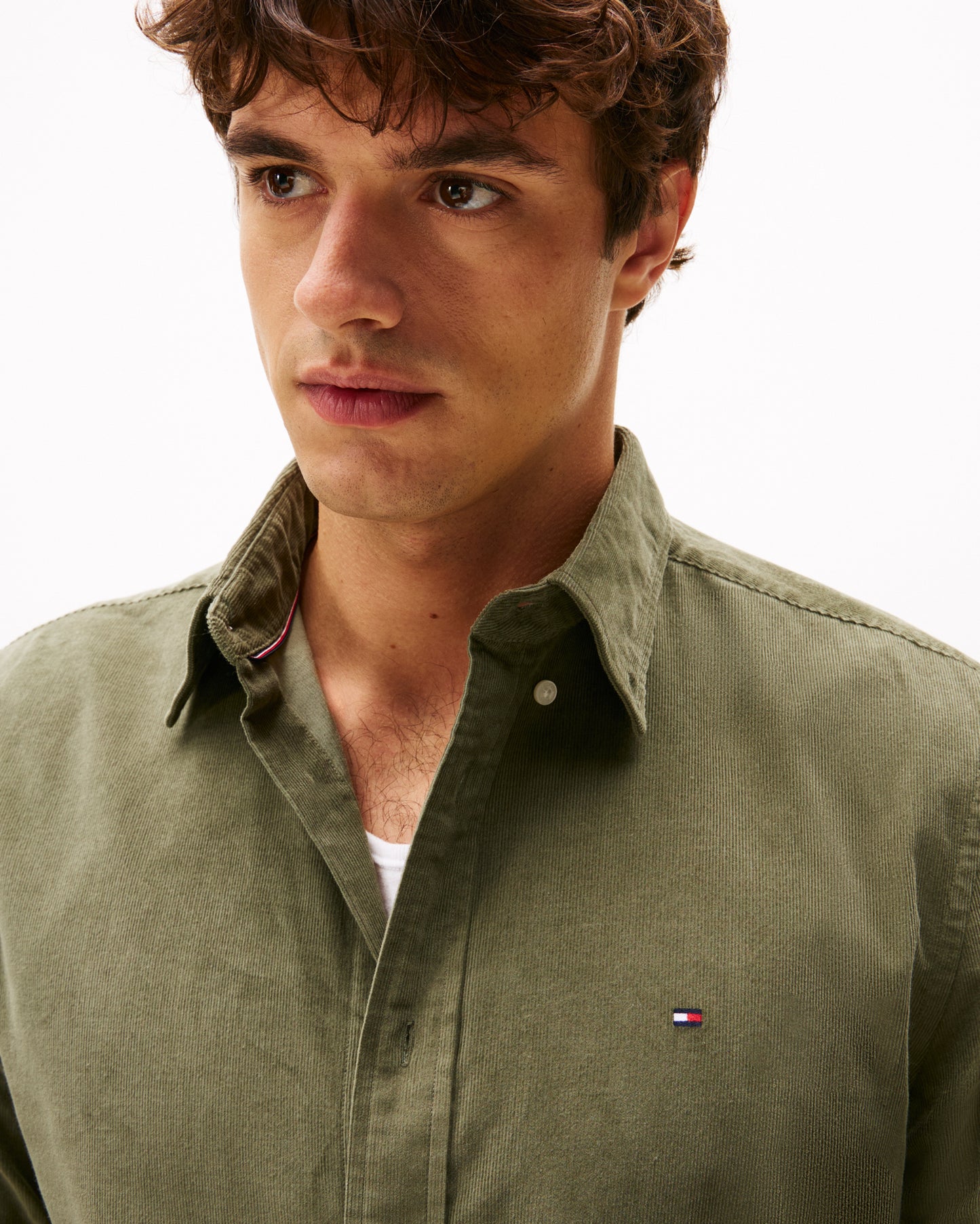 Tommy Hilfiger Solid Corduroy Mens Long Sleeve Shirt - Battle Green