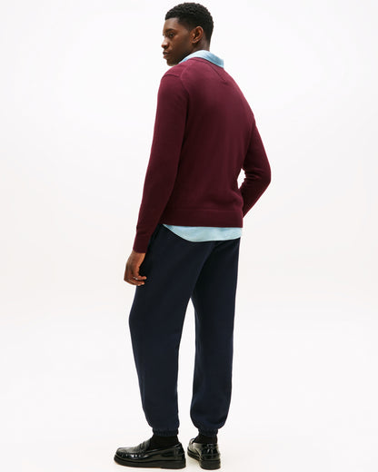 Tommy Hilfiger Pima Organic Cotton Mens Cashmere V-Neck Jumper - Deep Burgundy