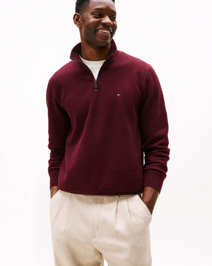Tommy Hilfiger Essential Fleece Mens Half Zip Sweatshirt - Deep Burgundy