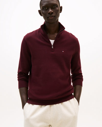 Tommy Hilfiger Essential Cotton 1/4 Zip Mock Mens Sweatshirt - Deep Burgundy