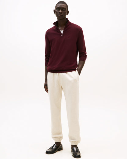 Tommy Hilfiger Essential Cotton 1/4 Zip Mock Mens Sweatshirt - Deep Burgundy