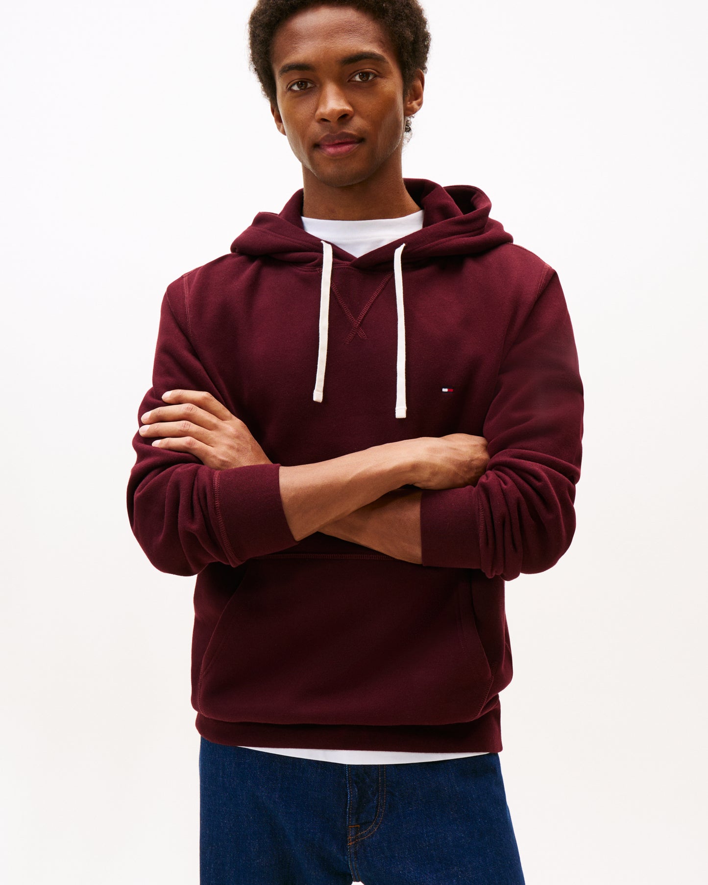 Tommy Hilfiger Essential Flag Embroidery Mens Fleece Hoodie - Deep Burgundy
