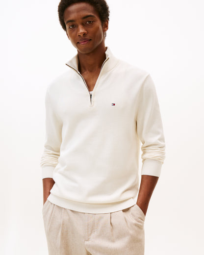 Tommy Hilfiger Essential Cotton 1/4 Zip Mock Mens Sweatshirt - Ivory Petal