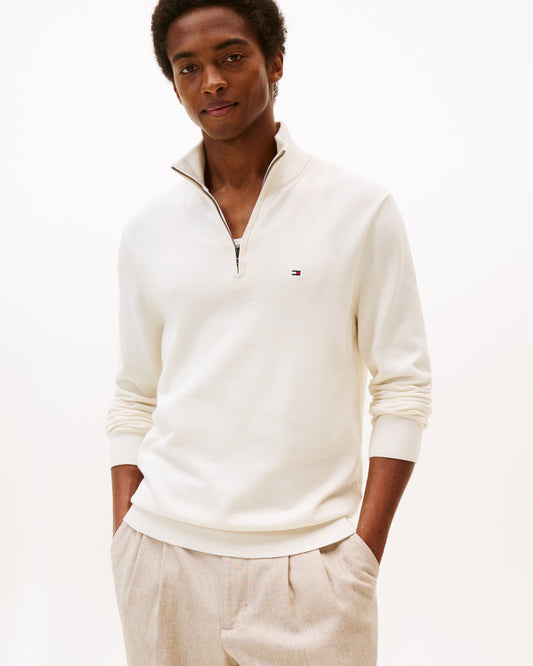 Tommy Hilfiger Essential Cotton 1/4 Zip Mock Mens Sweatshirt - Ivory Petal